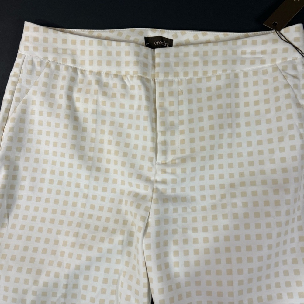 NWT Crosby Ankle Pants Women's 8 Khaki Check Cotton Twill Cropped Casual